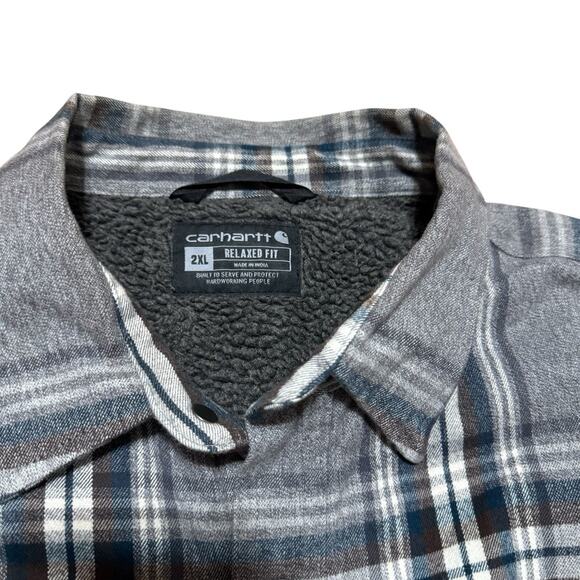 Carhartt Plaid Flannel Sherpa Lined Jacket Relaxed Fit Heavyweight Men Size XXL - Picture 3 of 9